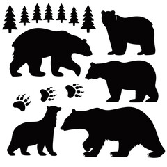 Set of polar bear silhouette. Northern animals Vector