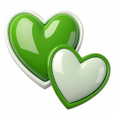 Two green and white hearts, 3D-rendered and isolated