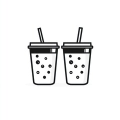 Two Styrofoam Cups with Straws, Simple Illustration, Drinks, Isolated