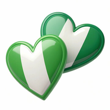 Two green and white hearts, 3D-rendered and isolated