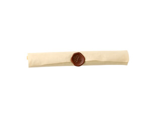 Brown paper with wax seal isolated on transparent background
