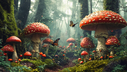 Magical forest of mushrooms