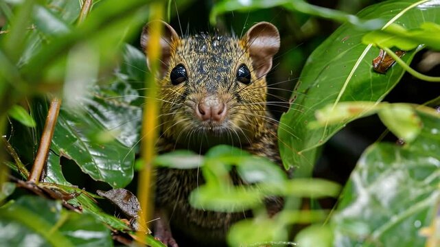 Charming agouti in tropical rainforest foliage surrounded by lush greenery AI
