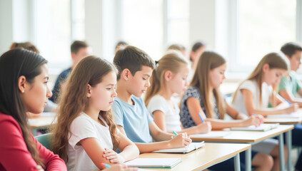 students in the classroom at their desks in the lesson
