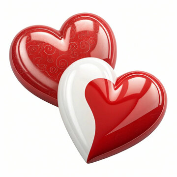 Two red and white hearts, 3D-rendered and isolated