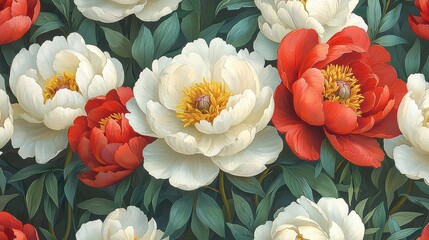 Fototapeta premium Vintage illustration of peonies artistic floral design nature