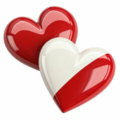 Two red and white hearts, 3D-rendered and isolated