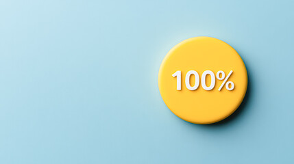 Impactful yellow button representing 100% completion with minimalist backdrop