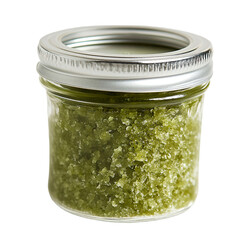 a jar of green sugar sitting on a table