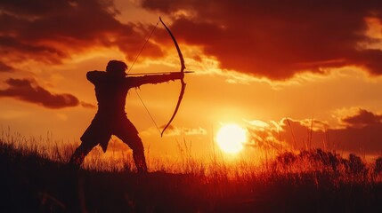 Fototapeta premium Archer Silhouette Against Dramatic Sunset Background