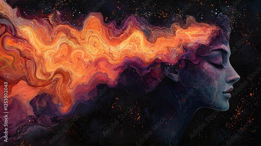 Poster hades depicted in abstract art set in golden palace evoking a ethereal mood illuminated by overcast 
