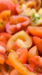 Sliced ​​tomatoes for background. Prepare tomatoes for cooking.