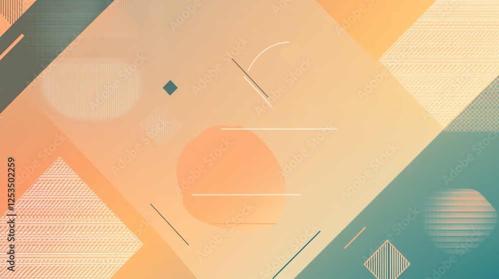 Poster abstract geometric background with warm colors and geometric shapes with lines and textures