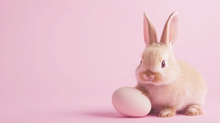 Obraz premium Adorable Easter Bunny with Egg on Pink Background