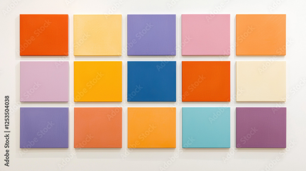 Aufkleber vibrant arrangement of colorful rectangular blocks in grid pattern on white background, featuring bold primary and pastel hues for modern geometric aesthetic