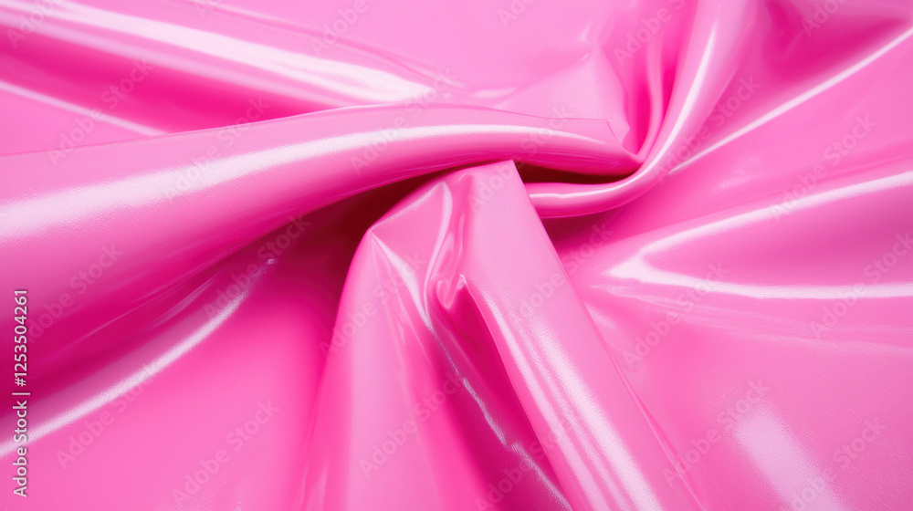 Aufkleber Glossy bright pink fabric with smooth and shiny texture, folded and gathered in soft curves, creating vibrant and dynamic visual effect