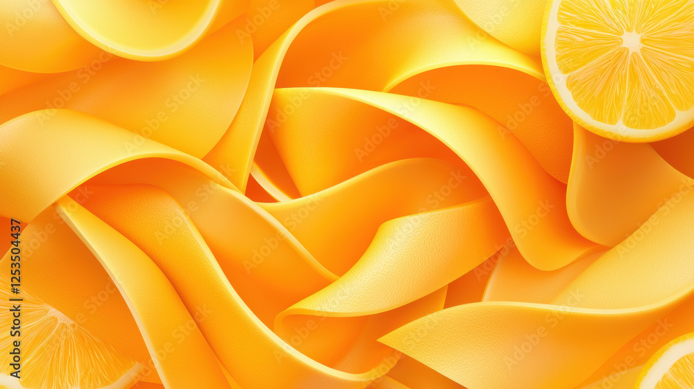 Aufkleber Bright yellow abstract background with flowing ribbon like textures resembling lemon slices, creating vibrant and fresh visual effect