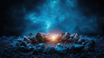 Cosmic rocks glowing in night sky. Possible use Abstract background