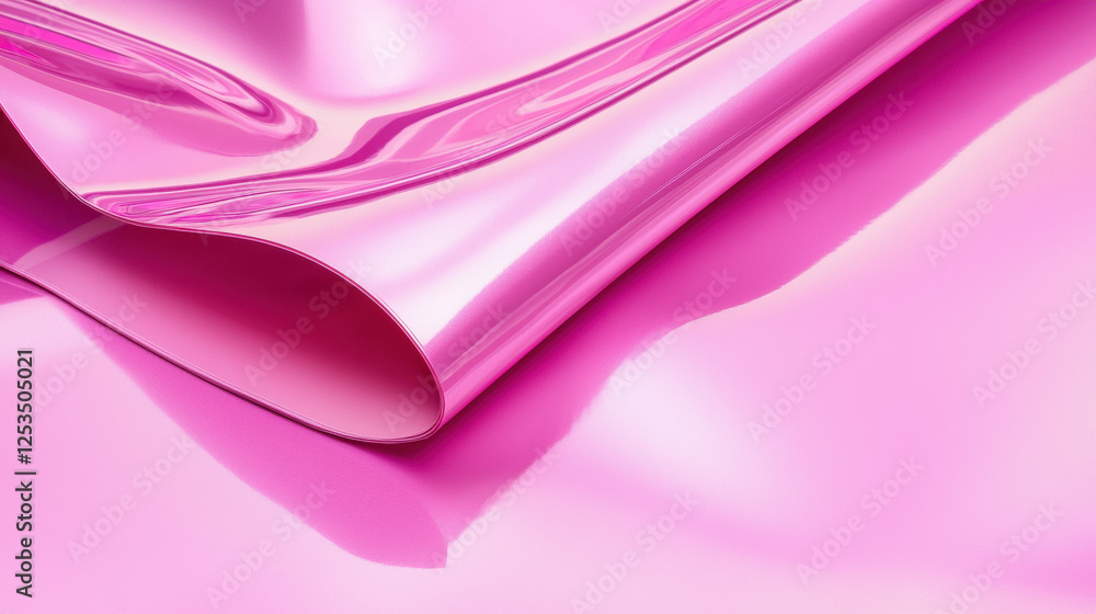 Poster glossy pink metallic sheet with smooth curves and reflective surface, creating vibrant and modern ae