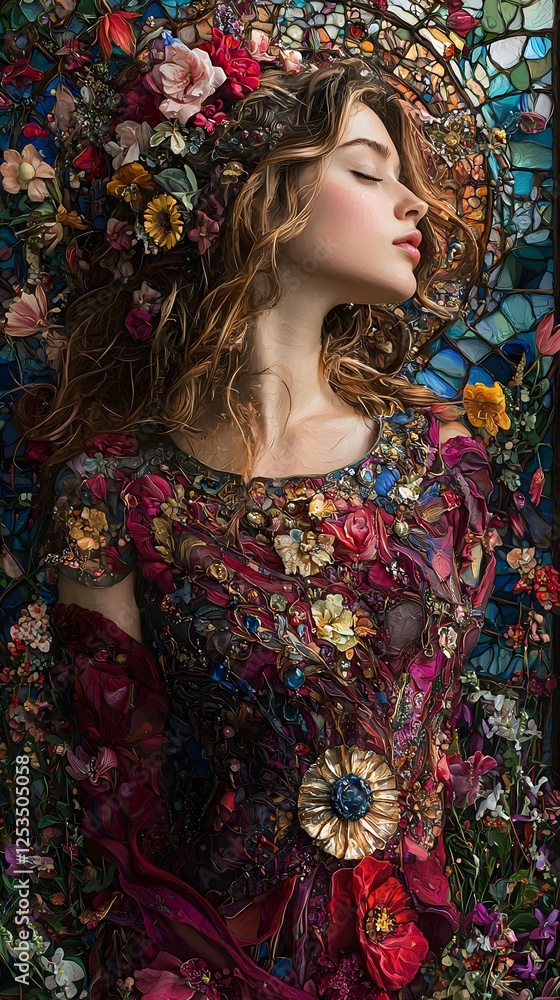 Aufkleber aphrodite depicted in abstract art set in heavenly garden evoking a melancholic mood illuminated by 