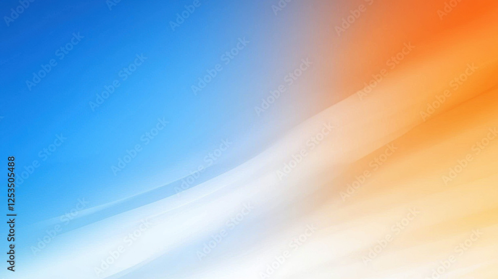 Aufkleber smooth gradient background blending blue, white, and orange tones, evoking serene and warm atmosphere. abstract design features soft transitions and clean, modern aesthetic