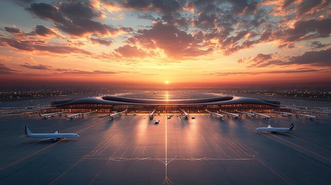 Airport Design Featuring Terminals, Runways, and Passenger Facilities, Ideal for Transportation Infrastructure Projects, Airport Expansion, and Global Travel Connectivity in Architecture and Design