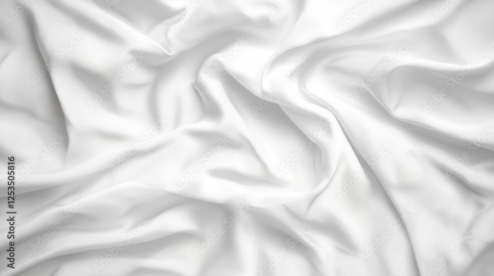 Leinwandbilder Soft white fabric with gentle folds and creases, creating smooth and elegant texture on clean background