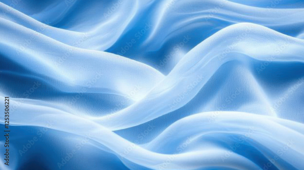 Poster soft flowing translucent fabric in shades of blue and white creates serene and dreamy abstract backg