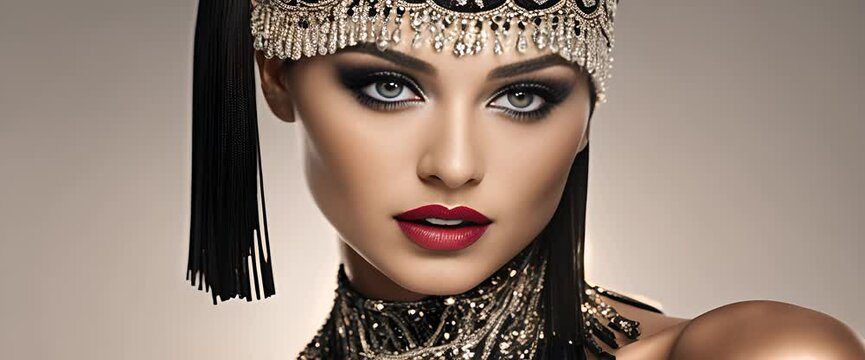 Flapper dress with intricate beading and fringe hyperrealistic photo Video 4K