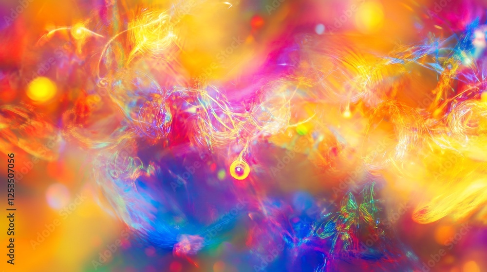 Poster abstract vibrant blend of colors, light trails and bokeh elements creating a dreamy effect