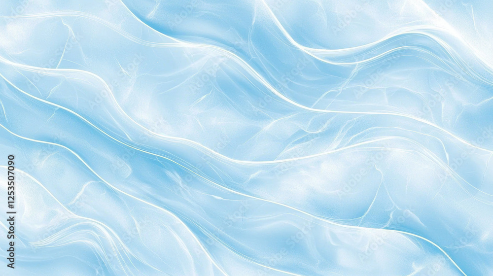 Poster Soft light blue watercolor texture with flowing wave like patterns, creating serene and dreamy abstract background. Perfect for creative designs, art projects, or calming visuals