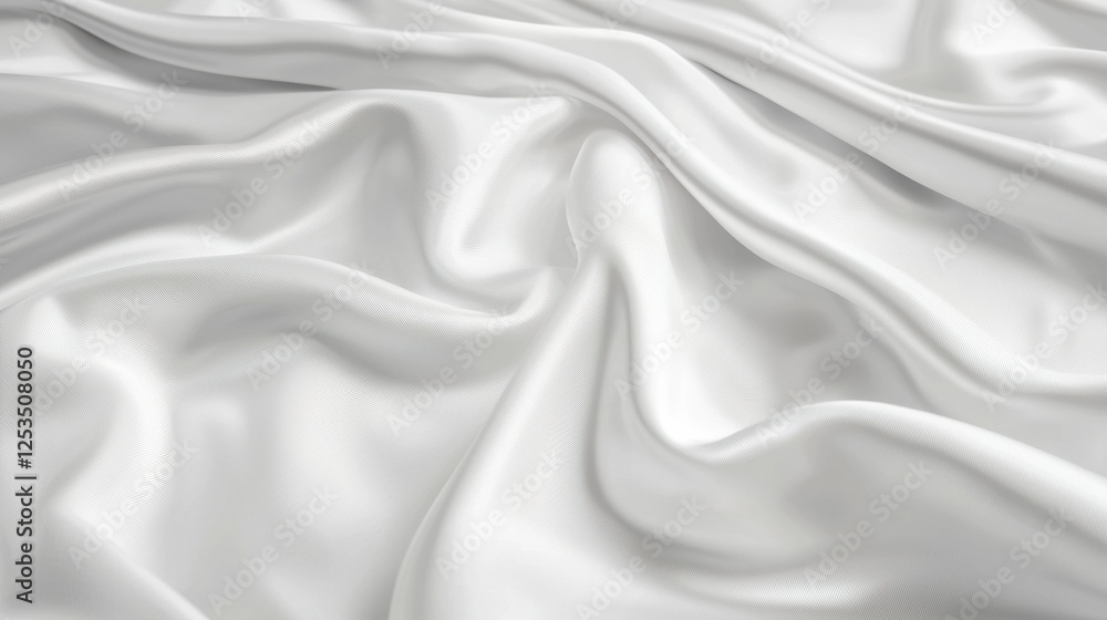 Poster smooth white silk fabric with soft folds and luxurious sheen, creating elegant and sophisticated tex