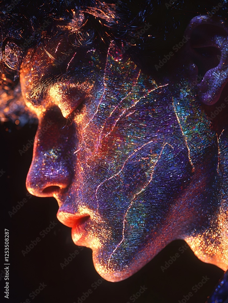 Aufkleber hermes depicted in photorealism set in labyrinth evoking a tragic mood illuminated by soft glow with