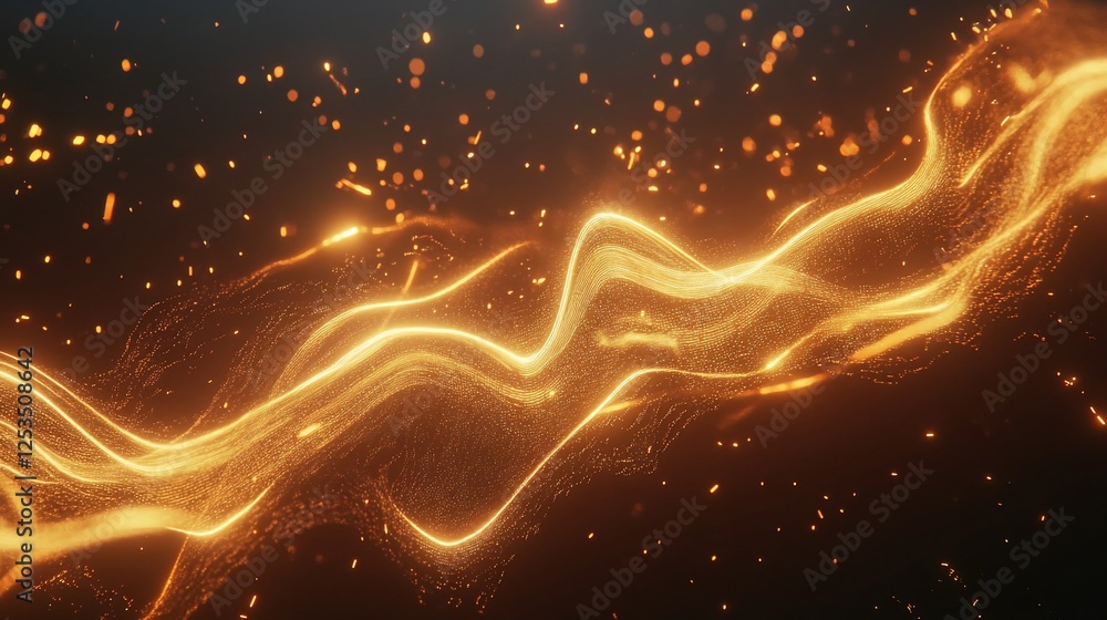 Poster abstract golden light streaks and glowing particle background design for graphic projects