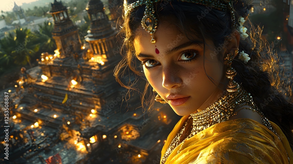 Poster hera depicted in photorealism set in labyrinth evoking a heroic mood illuminated by candlelit with a
