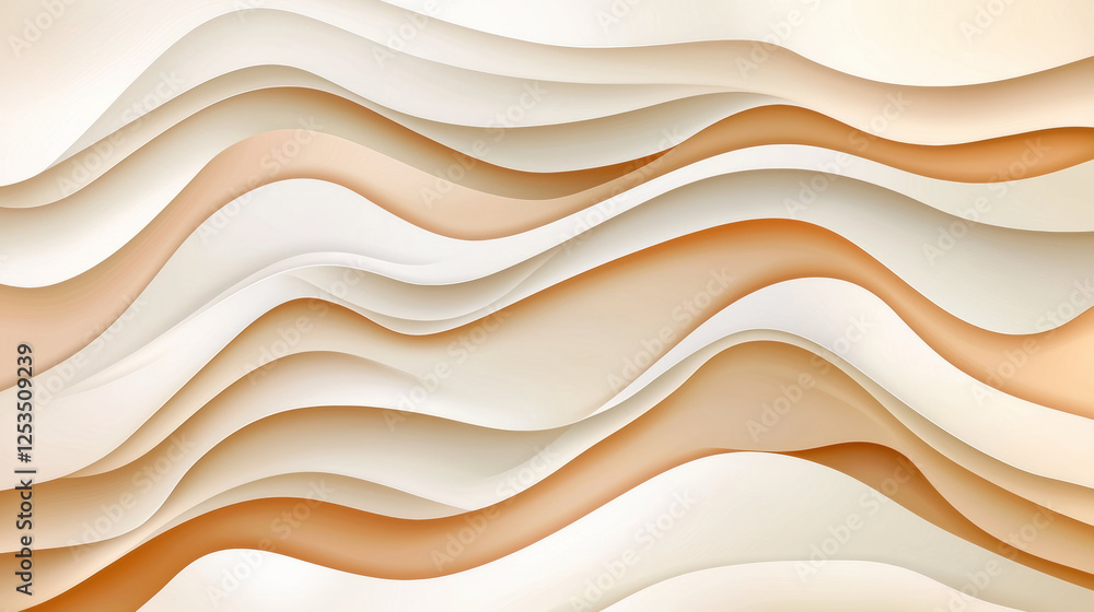 Poster Abstract wavy pattern with soft beige and brown tones, creating smooth gradient and flowing texture. design evokes sense of calm and elegance, suitable for backgrounds or artistic projects