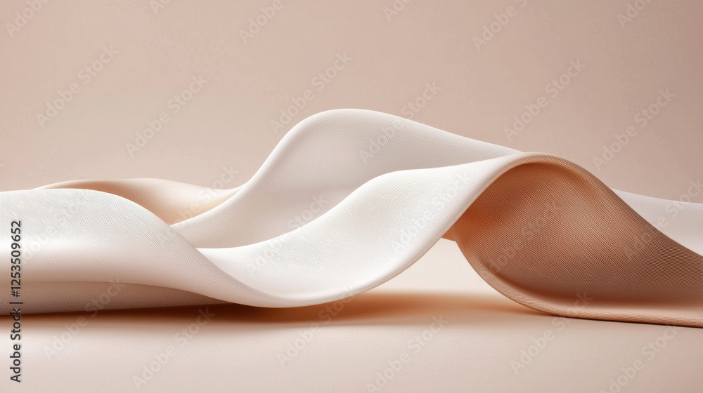 Leinwandbilder Soft, flowing fabric in neutral tones of white and beige creates serene and elegant composition, emphasizing texture and smooth curves against minimalistic background