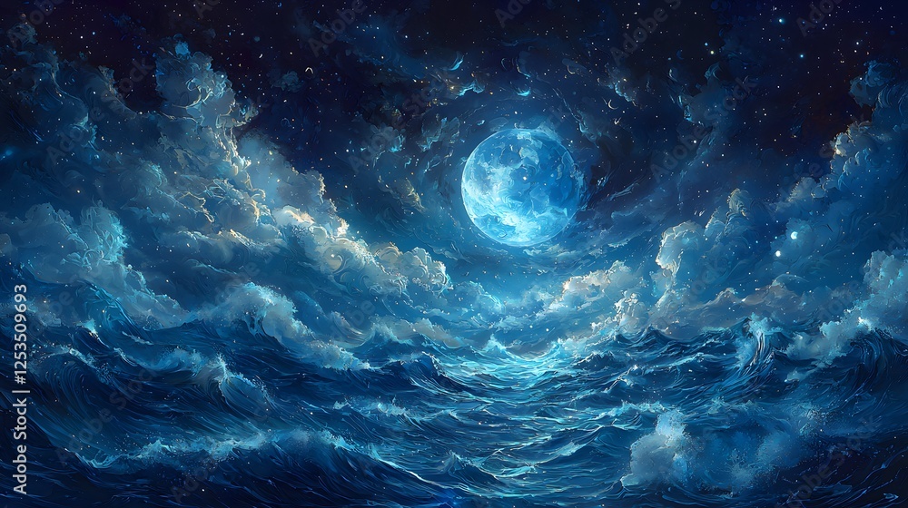 Aufkleber artemis depicted in fantasy illustration set in deep ocean evoking a regal mood illuminated by moonl