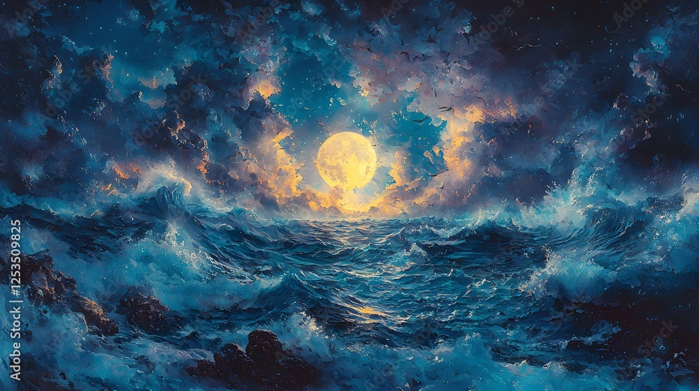Poster artemis depicted in fantasy illustration set in deep ocean evoking a regal mood illuminated by moonl