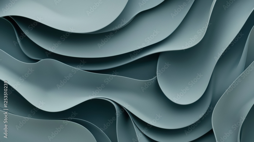 Poster Abstract layered design with smooth, flowing curves in shades of teal, creating minimalist and modern aesthetic. overlapping shapes evoke sense of depth and fluidity