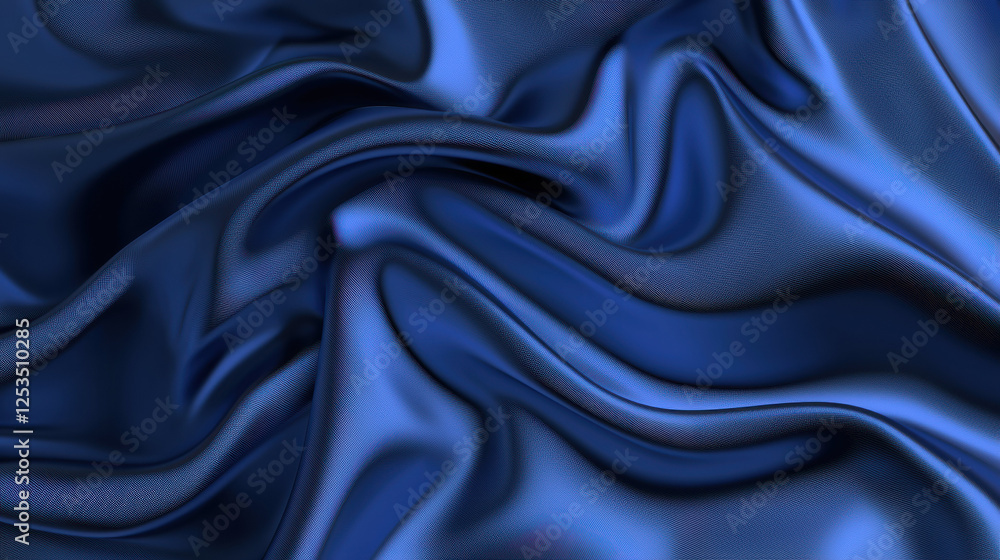 Fototapete Luxurious dark blue satin fabric with smooth texture and elegant folds, creating soft and flowing appearance. rich color and glossy finish evoke sense of sophistication and refinement