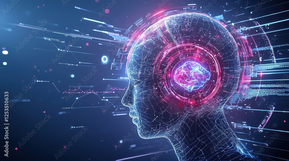 Poster a futuristic ai assistant helping a marketing team understand customer sentiment analysis, visualize