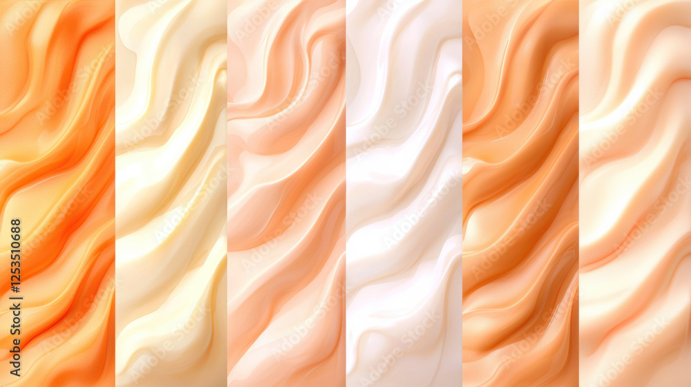 Poster soft, flowing abstract patterns in muted earth tones with smooth ombre effect, blending shades of or