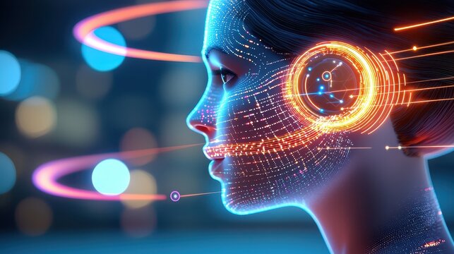 A futuristic AI brain processing live user data and refining content instantaneously, with elegant, smooth animations.