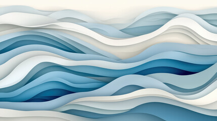 Obraz premium Abstract layered waves in shades of blue and white create serene and flowing design, evoking calmness of ocean and beauty of nature rhythm