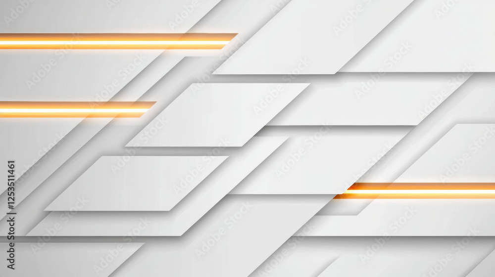 Aufkleber Abstract geometric background with overlapping white layers and glowing orange lines, creating modern and dynamic design