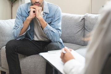 mental health care therapy concept, psychologist counseling to anxiety patient and giving guidance...