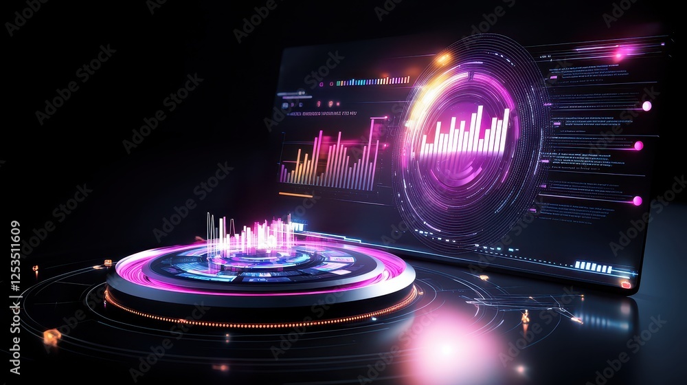 Poster a futuristic digital dashboard displaying ai-powered ad targeting analytics, with smooth gradients a