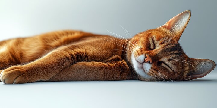 Sleepy orange cat rests peacefully on a soft surface in a calm indoor environment during the day
