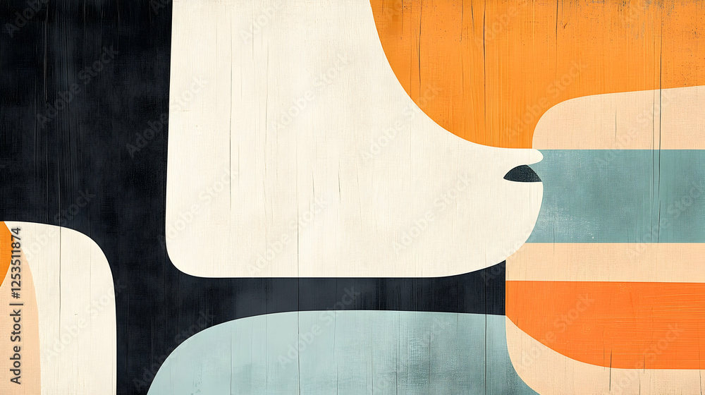 Poster abstract composition with geometric shapes and orange accents, creating a modern and eye-catching ba